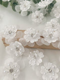 5 pcs off white handcrafted flowers applique, handmade silk flowers petals with rhinestone and beads silk flower