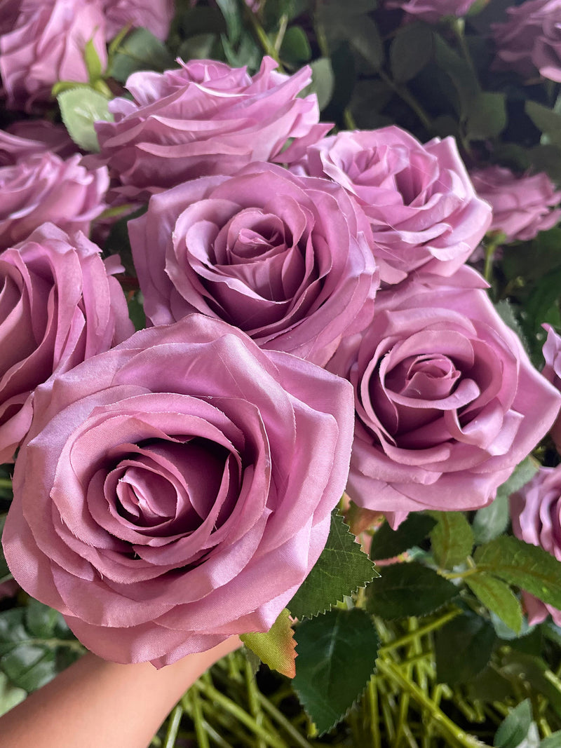 High Quality Mauve Rose with Long Stems, Artificial Silk Flowers Mauve Flowerse for Wedding Bouquets Centerpieces Decor 10pcs silk flower