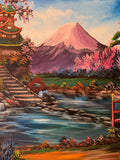 Mount Fuji Acrylic Painting, Japanese Landscape Art (16x20) Love Romance Flower