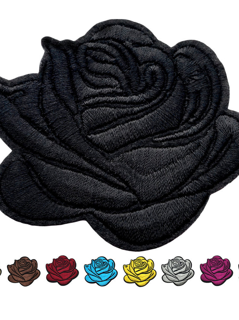 Black Rose Iron On Patch Sew Flower Floral Goth Multicolored Embroidered DIY Applique Motif Girl Women Clothing Jacket Backpack Decoration Love Romance Flower
