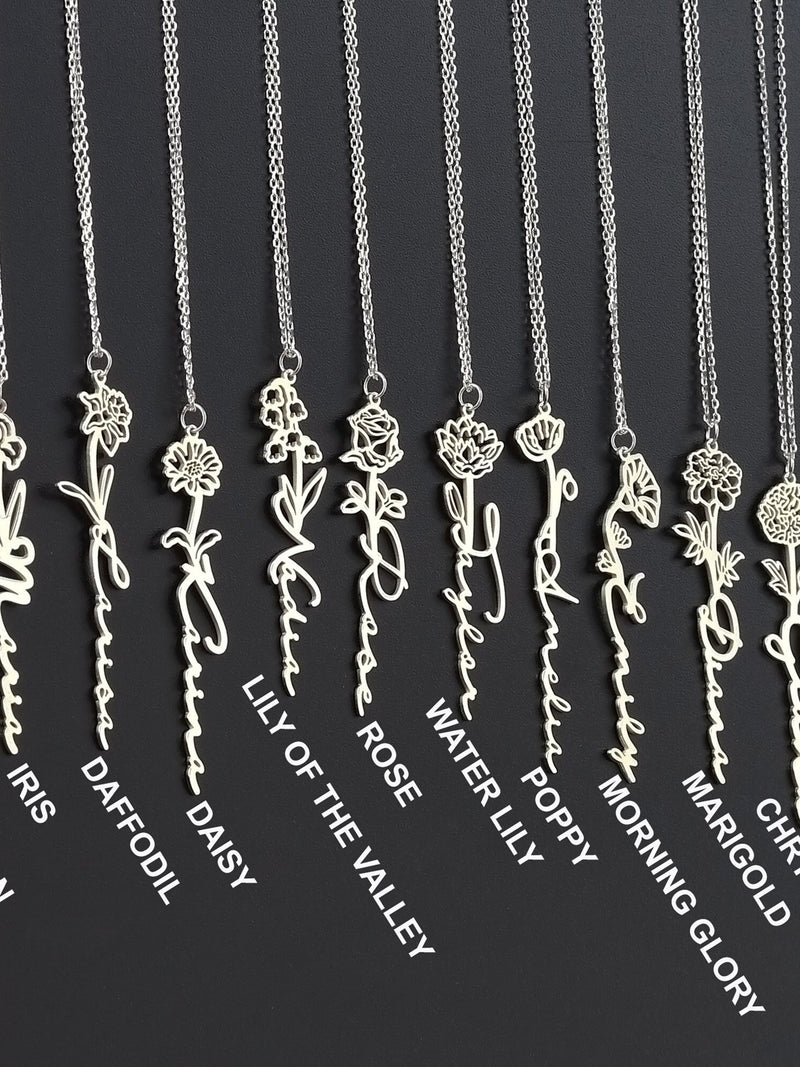 Birth Flower Name Necklace, Personalized Floral Charm, Bridesmaid Gift birthday flower