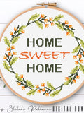 Home Sweet Home Cross Stitch Pattern: Floral Wreath (Digital Download PDF) house warming flower
