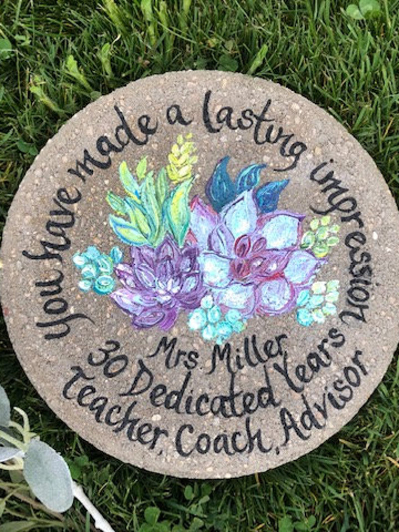 Succulents, House Warming Gift, House Warming Garden Stone, Painted Succulent Flowers, Personslized Stepping Stone Pavers, 12Ó Gift for Home house warming flower
