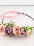 Flower hair accessories Peach hair piece for women Flower hair crown for girls Dusty purple flower halo with flowers boho style wedding halo wedding flower
