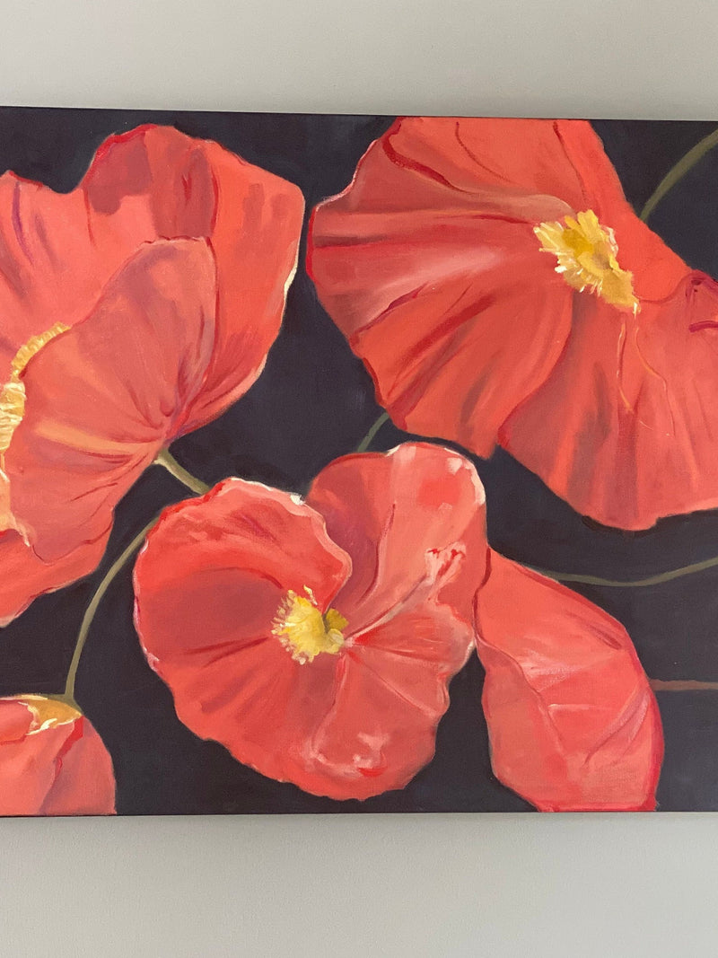 Original Red Poppies Oil Painting Ð Handmade Floral Artwork, 36x24 Love Romance Flower