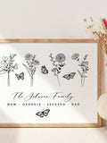 Custom Family Birth Flowers Art Print | Personalized Birth Month Flower Wall Art | Personalized Gifts For Mom | Mothers Day Gift | Mom Gift birthday flower