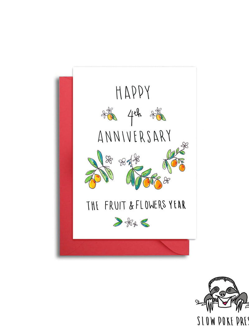 4th Wedding Anniversary Card Fourth Anniversary 4th Anniversary card for Husband Fruit and Flowers Theme Anniversary 4th Wedding Anniversary ANNIVERSARY