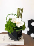 VICKY YAO Faux Floral -Exclusive Design Handmade Faux Green Orchid Arrangement in Black Vase faux plants