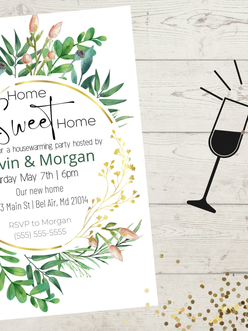 Editable, house warming, home sweet home, invite, invitation, sophisticated, new house, customizable, digital, housewarming gift, decor house warming flower