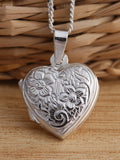 925 Sterling Silver Flower Heart Photo Locket Pendant Necklace Curb Chain Gift Box FLOWER DELIVERY