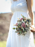 Dried Eucalyptus & Rose Bridal Bouquet, Boho Wedding Flowers Bouquet