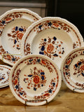 VINTAGE ENGLISH DINNERWARE 1930s Copeland Spode Bang Up Soup Bowls & Side Plates flower spore
