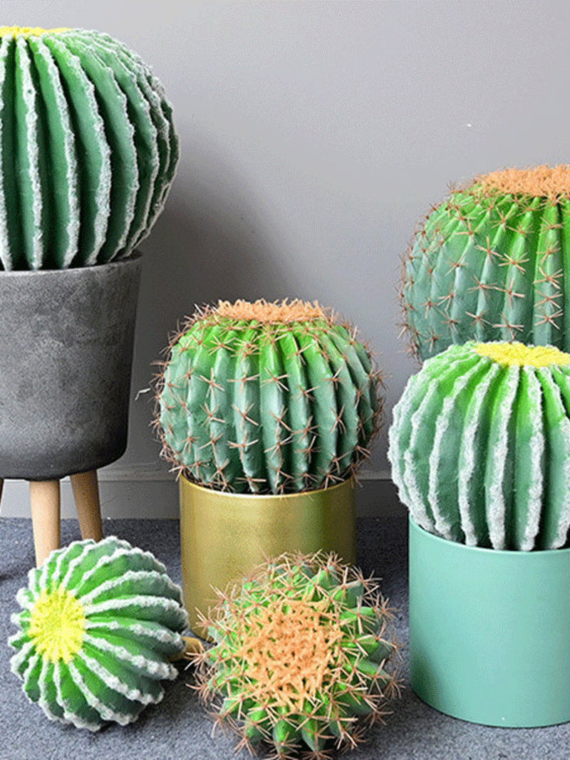Artificial Ball Cactus, Desert Plant with Thorns, Home Tropical Greenery Decoration, Outdoor Garden Floral, Window Table Centerpiece Craft faux plants