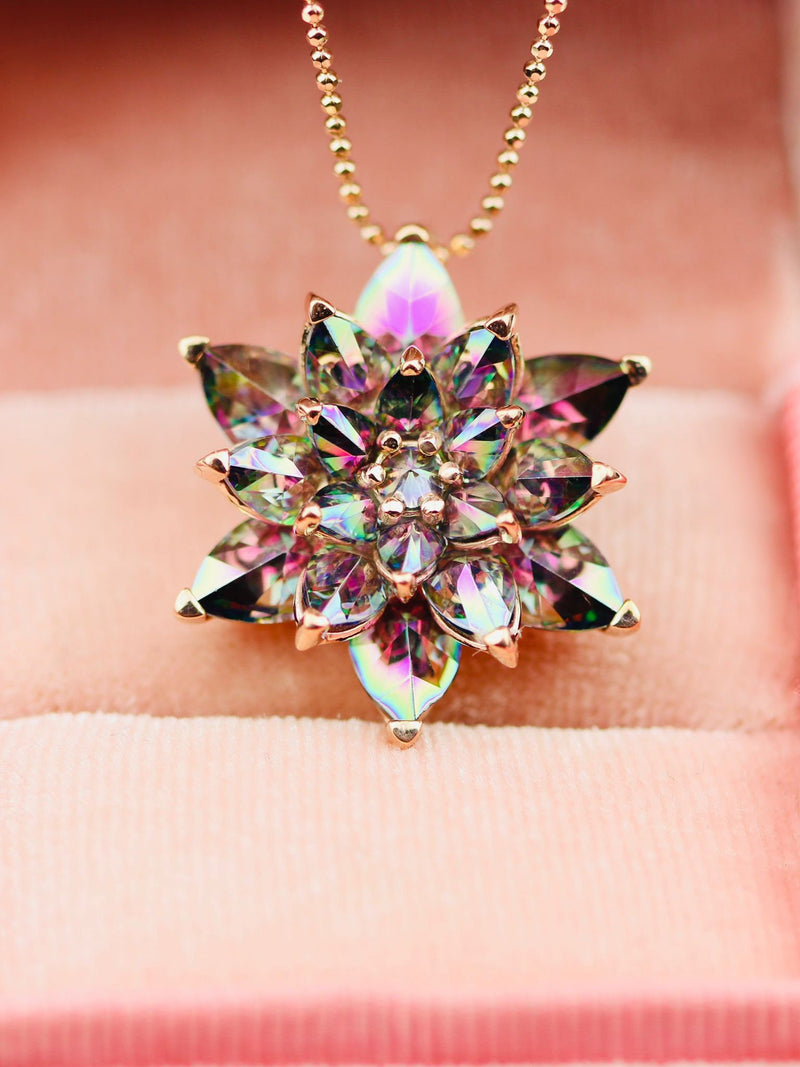 Mystic Topaz Lotus Necklace Gift for Mom Meaningful Gift for Her Birthstone Necklace Anniversary Gift Girlfriend Birthday Jewelry ANNIVERSARY