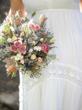 Soft Pink Dried Flower Bridal Bouquet - Boho Wedding Roses Bouquet