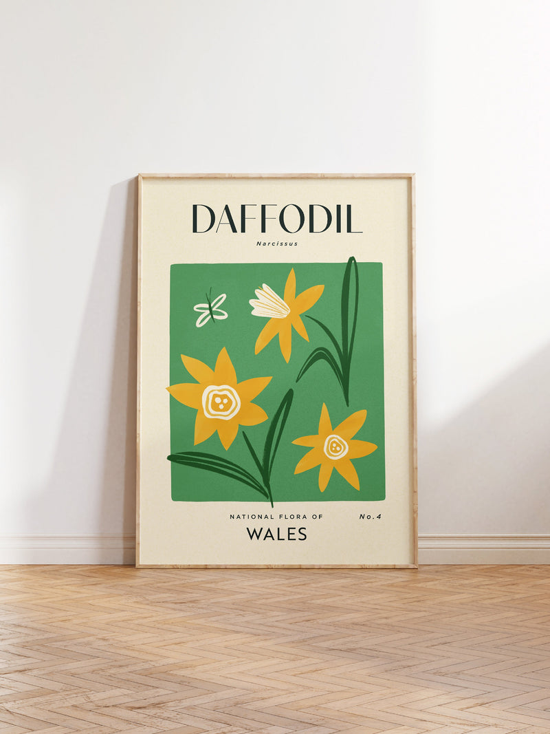 DAFFODIL Retro Art Print | Vintage Floral Home DŽcor | Boho Flower Poster | Botanical Wall Art | Wales Travel Print | House Warming Gift house warming flower