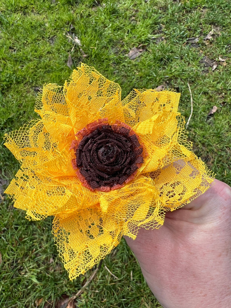Lace Sunflowers with Stems, Lace Flower Bouquet, Lace Flowers, Lace Sunflower, 13th Wedding Anniversary Gift, Lace Gift for Her, Thirteenth ANNIVERSARY