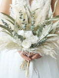 Preserved White roses & Eucalyptus Pampas Grass wedding bouquet Dried Bridal bouquet/Dry Flower Wedding,RusticBoho Brides,Bridesmaid bouquet Bouquet