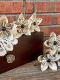 Vintage Sheet Music or Book page Origami Flowers with black centers ANNIVERSARY