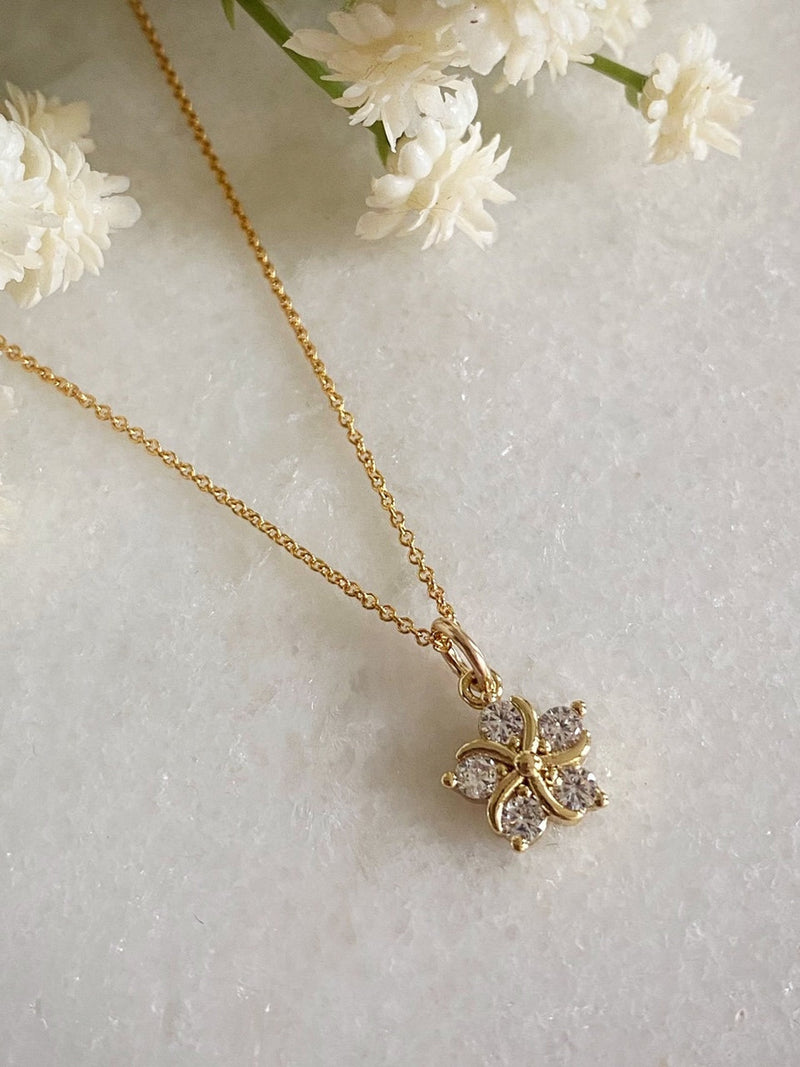 Clear CZ Gold Flower Necklace: Floral Bridal Jewellery FLOWER DELIVERY
