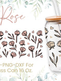 16oz Rose Libbey Glass Can Svg, Glass Can Full Wrap Svg, Coffee Can Glass, Svg, Flower Svg, Love Seamless Full Wrap,Png,Cricut Files Love Romance Flower