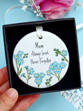 Forget Me Not Memorial Decoration | Personalised Remembrance Hanging Ornament | Floral Ceramic Plaque | Always Loved Never Forgotten sympathy flower