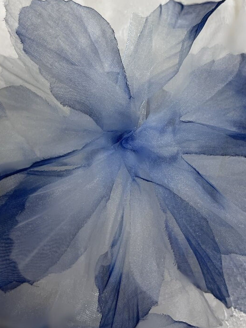 3D Organza lace Flower patch, Blue Ombre Bridal Flowers Applique For Millinery, DIY Craft, Brooch Design, Garter, Sash Belt silk flower
