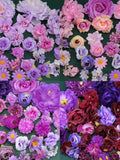 Purple Fuchsia Artificial Silk Flower Head Combo Set - Material Pack for Handmade Decor Wall Art Floral Letter DIY Flower Kit Faux Flower silk flower