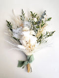 Boho  Dried Flower Bouquet, White & Green, Country Wedding Flower Arrangement, Home Decor Bouquet
