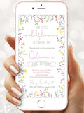 Digital Wildflower Garden Birthday party invitation - Electronic  First party e  invite - 1st Instant download template mobile (22-24) birthday flower