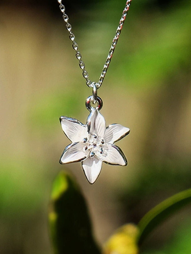 Lily White Flower Delicate Silver Plated Pendant Necklace ANNIVERSARY