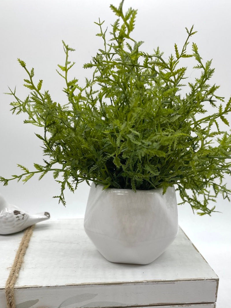 Small Fake Plant in White Geometric Pot, Artificial Plant Bathroom Counter Decor, Farmhouse Greenery for Shelf, Coffee Table Mini Decoration faux plants