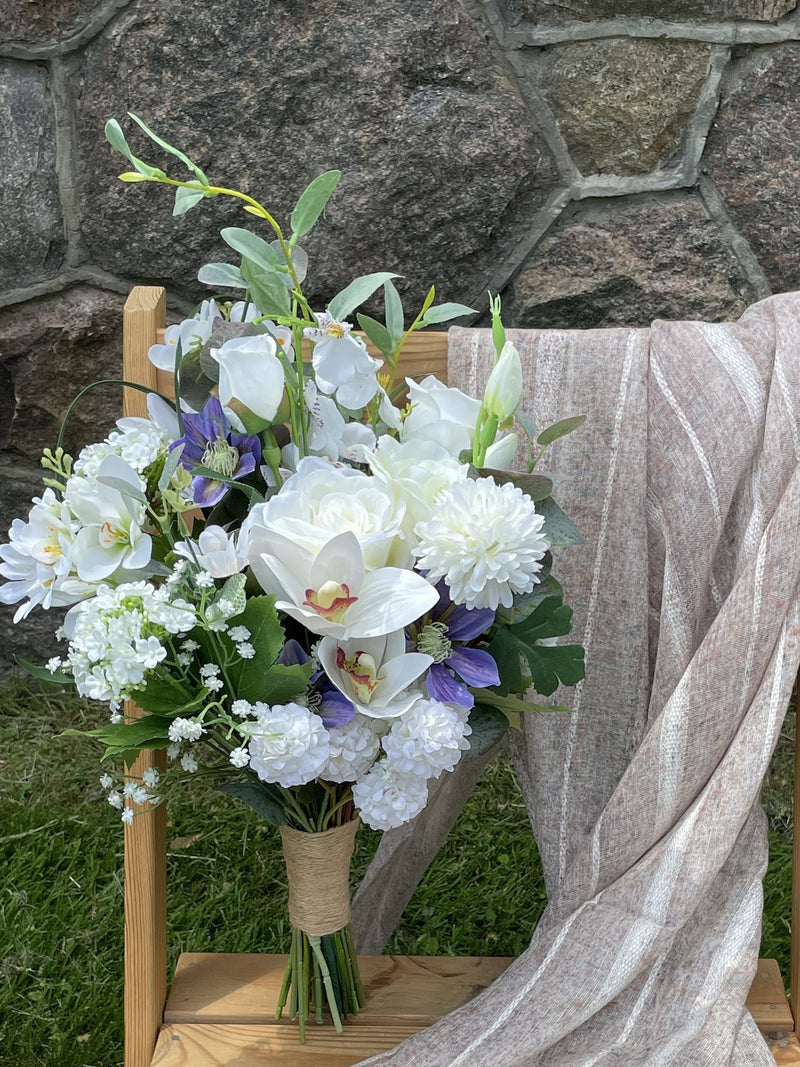 Handmade White & Purple Silk Wedding Bouquet: Fragrant Meadow Bouquet