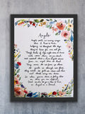 An Angel Poem Print, Watercolour Floral Angel Grief Print, With Sympathy Art Print, Light and Love Watercolour Wall Art Gift sympathy flower
