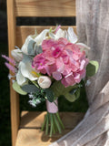 Wedding Bouquet, Bridal Bouquet, Bridesmaid Bouquet, Wedding Flower, Silk Flower, Artificial Flower, Petite Bride, White and Pink Bouquet