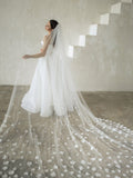 Flower Buds Cathedral Wedding Veil - Soft Ivory Tulle wedding flower