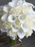 Artificial Flowers Ivory White Wedding Bouquets, Ivory Real Touch Roses, Calla Lilies Wedding Bouquets, Faux Flowers Bouquets Bouquet