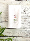 Purple Pansy French  linen tea towel,  dish towel house warming, hostess gift for gardener or florist house warming flower