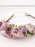 Dusty Purple Peony Flower Crown Wedding Floral Headband for Bride Peony Flower Halo Bridal Flower Head Piece for Women wedding flower