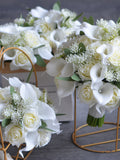 Ivory Real Touch Roses, Rustic Bridal Bouquet, Ivory Calla Lilies, Eucalyptus, Wedding Bouquets, Ivory Bridesmaids Bouquets, Boutonnieres Bouquet