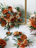Rust and Sage Green Wedding Bridal n Bridesmaid Bouquet, Burnt Orange & Ivory White Pampas Bouquet, Fall Rustic Silk Flower Wedding Bouquet wedding flower