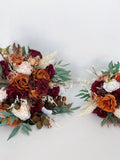Rust Burgundy Iovry White Rose & Pampas Wedding Bouquet, Burnt Orange Terra Cotta Wedding, Fall Rustic Silk Flower Bridal Bridesmaid Bouquet wedding flower