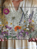 Pressed Flower Glass Decor Ð Real Dried Flowers in Stained Glass Frame Ð Botanical Wall Art, Anniversary Gift ANNIVERSARY