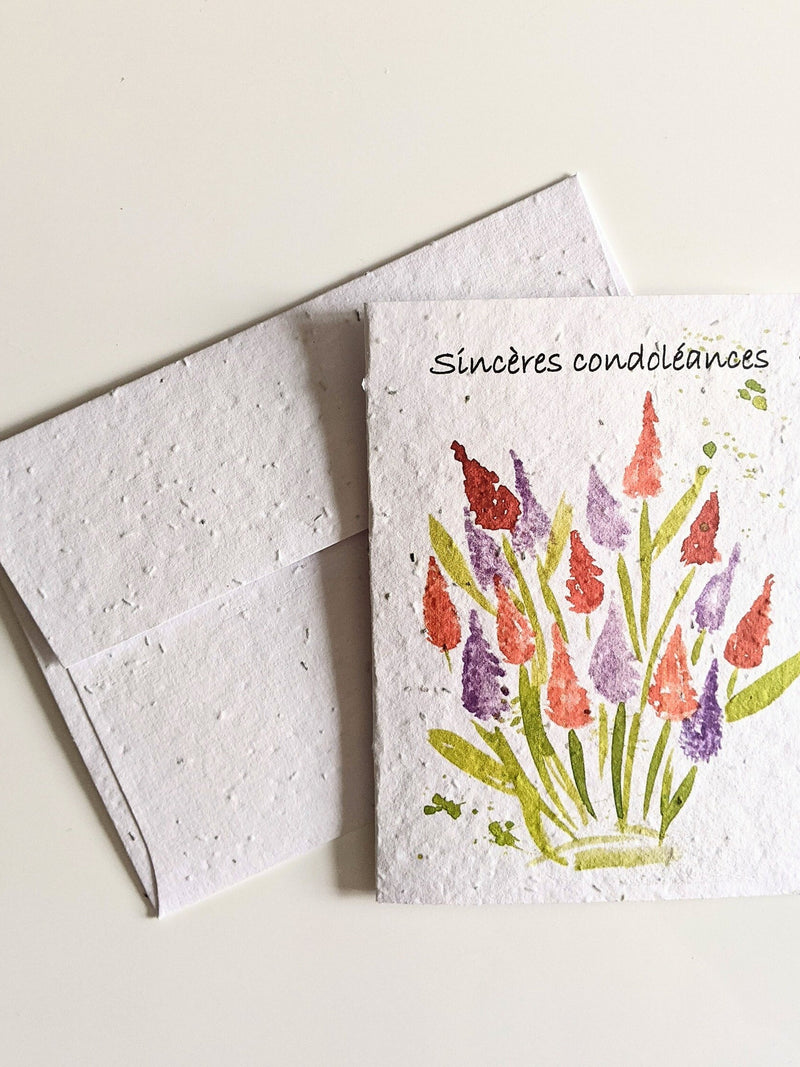 Sympathy card, watercolor flower plant on plantable seed paper or watercolor white paper, condolence  card sympathy flower