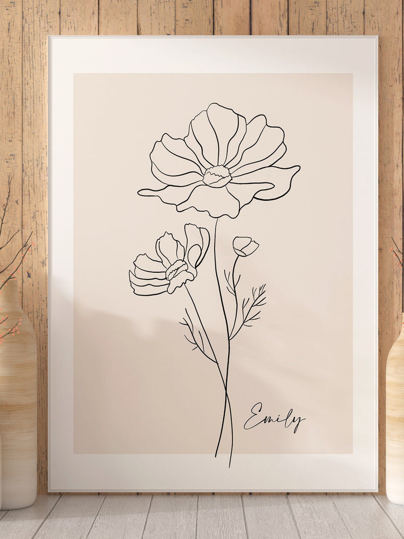Custom Birth Month Flower Print , Personalized Family Birth Month Flowers Wall Art, Personalized Floral Gifts, Minimalist Flower, Line Art birthday flower