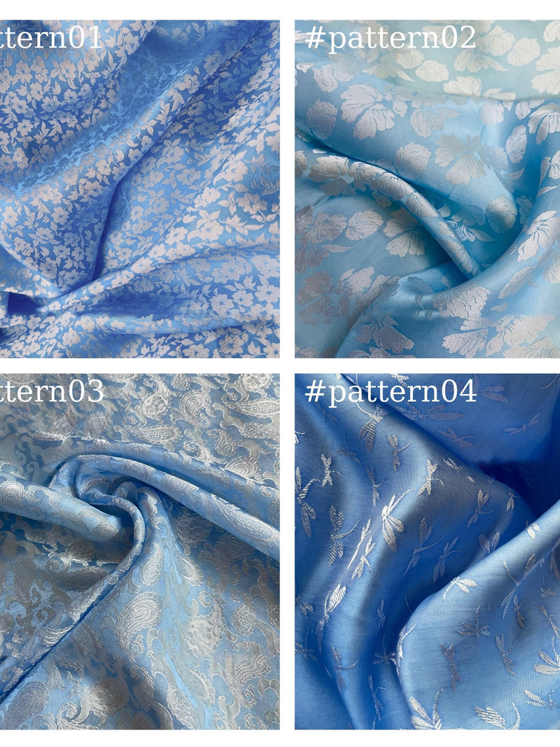 PURE MULBERRY SILK fabric by the yard - Blue silk with floral pattern - Handmade silk fabric - Fabric silk - Dress making - Gift for women silk flower