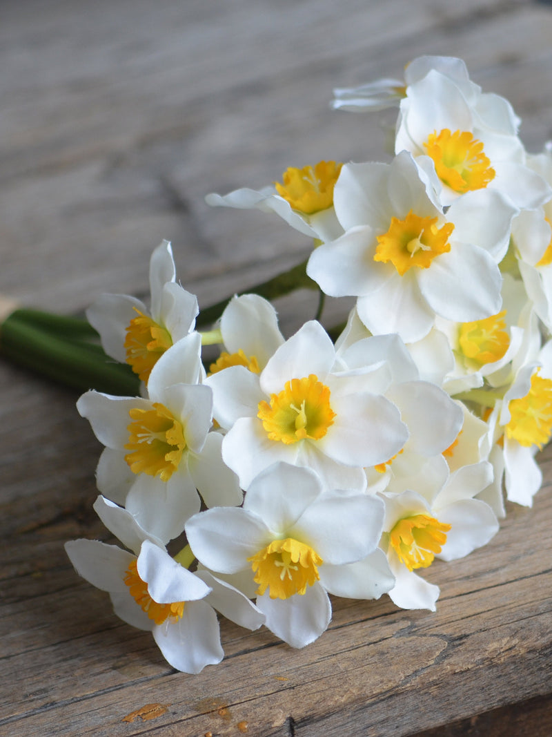 White & Yellow Artificial Daffodils, 6 Stems, DIY Bouquet FLOWER DELIVERY