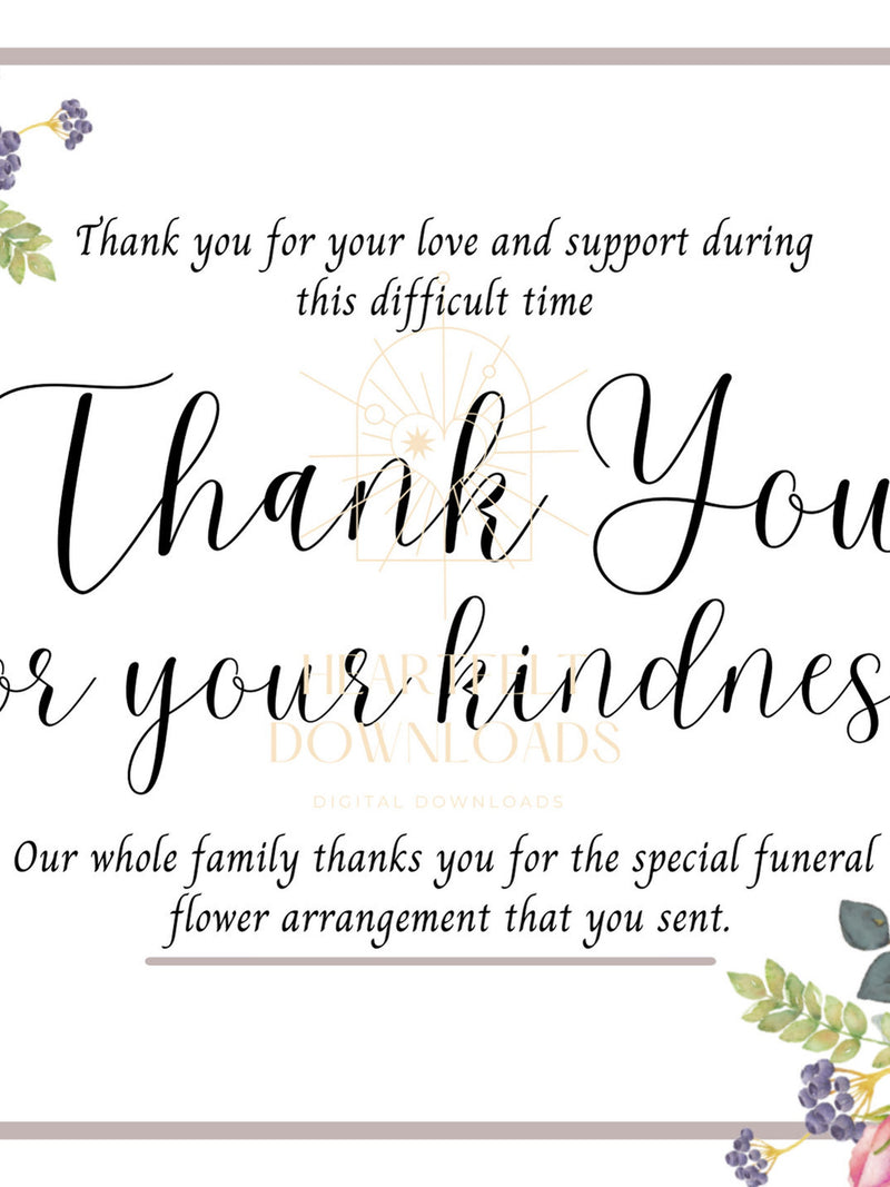 Thank you card for funeral flowers digital download sympathy flower