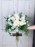 White Silk Bridal Bouquet, Rose, Peony, Eucalyptus, 14Ó Bouquet