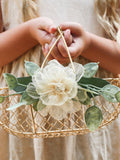Champagne Gold Wedding Flower Girl Basket and Ring Bearer Pillow Set: Eucalyptus & Organza Floral Accessories wedding flower